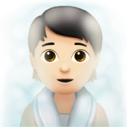 person in steamy room: light skin tone emoji