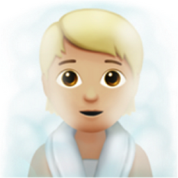 person in steamy room: medium-light skin tone emoji
