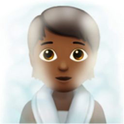 person in steamy room: medium-dark skin tone emoji