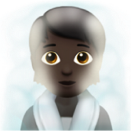 person in steamy room: dark skin tone emoji