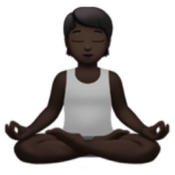 person in lotus position: dark skin tone emoji