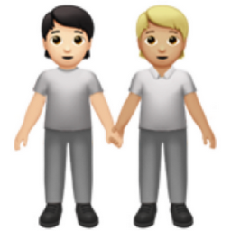 people holding hands: light skin tone, medium-light skin tone emoji