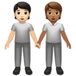 people holding hands: light skin tone, medium skin tone emoji