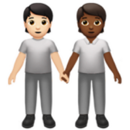 people holding hands: light skin tone, medium-dark skin tone emoji