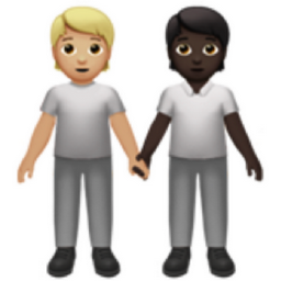 people holding hands: medium-light skin tone, dark skin tone emoji
