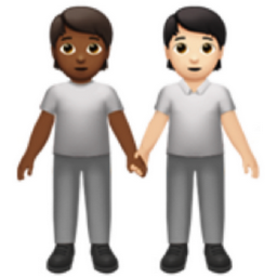 people holding hands: medium-dark skin tone, light skin tone emoji