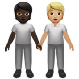 people holding hands: dark skin tone, medium-light skin tone emoji