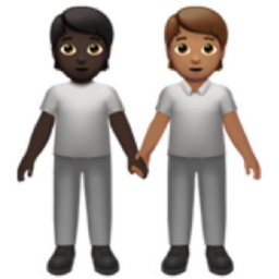 people holding hands: dark skin tone, medium skin tone emoji