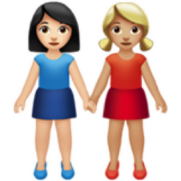women holding hands: light skin tone, medium-light skin tone emoji