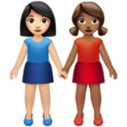 women holding hands: light skin tone, medium skin tone emoji