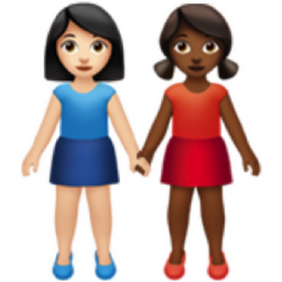 women holding hands: light skin tone, medium-dark skin tone emoji