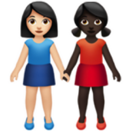 women holding hands: light skin tone, dark skin tone emoji