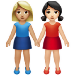 women holding hands: medium-light skin tone, light skin tone emoji