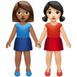 women holding hands: medium skin tone, light skin tone emoji