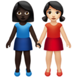 women holding hands: dark skin tone, light skin tone emoji
