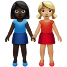 women holding hands: dark skin tone, medium-light skin tone emoji