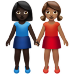 women holding hands: dark skin tone, medium skin tone emoji