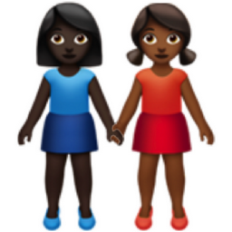 women holding hands: dark skin tone, medium-dark skin tone emoji