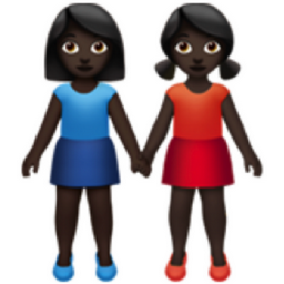 women holding hands: dark skin tone emoji