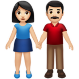 woman and man holding hands: light skin tone emoji