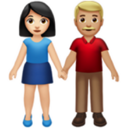 woman and man holding hands: light skin tone, medium-light skin tone emoji
