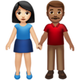 woman and man holding hands: light skin tone, medium skin tone emoji