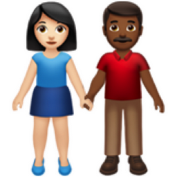 woman and man holding hands: light skin tone, medium-dark skin tone emoji