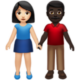 woman and man holding hands: light skin tone, dark skin tone emoji