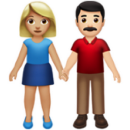 woman and man holding hands: medium-light skin tone, light skin tone emoji