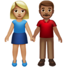 woman and man holding hands: medium-light skin tone, medium skin tone emoji