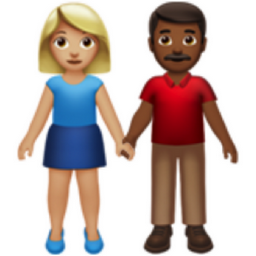woman and man holding hands: medium-light skin tone, medium-dark skin tone emoji