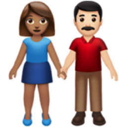 woman and man holding hands: medium skin tone, light skin tone emoji