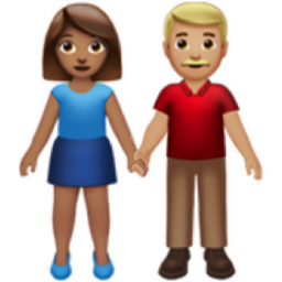 woman and man holding hands: medium skin tone, medium-light skin tone emoji