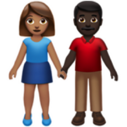 woman and man holding hands: medium skin tone, dark skin tone emoji