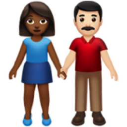 woman and man holding hands: medium-dark skin tone, light skin tone emoji