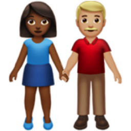 woman and man holding hands: medium-dark skin tone, medium-light skin tone emoji