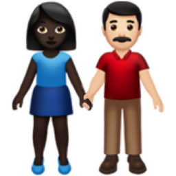 woman and man holding hands: dark skin tone, light skin tone emoji