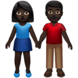 woman and man holding hands: dark skin tone emoji