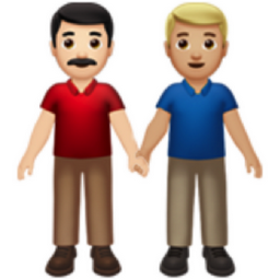 men holding hands: light skin tone, medium-light skin tone emoji