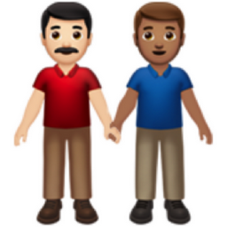 men holding hands: light skin tone, medium skin tone emoji