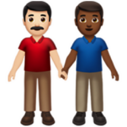 men holding hands: light skin tone, medium-dark skin tone emoji