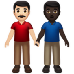 men holding hands: light skin tone, dark skin tone emoji