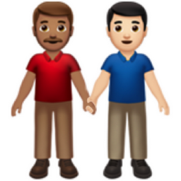 men holding hands: medium skin tone, light skin tone emoji
