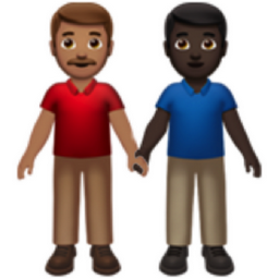 men holding hands: medium skin tone, dark skin tone emoji