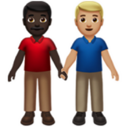 men holding hands: dark skin tone, medium-light skin tone emoji