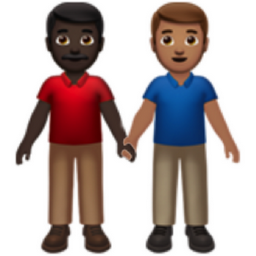 men holding hands: dark skin tone, medium skin tone emoji