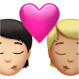 kiss: person, person, light skin tone, medium-light skin tone emoji
