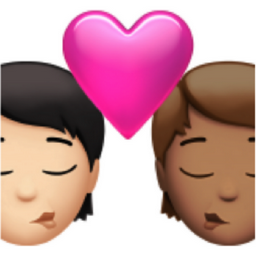 kiss: person, person, light skin tone, medium skin tone emoji