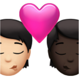 kiss: person, person, light skin tone, dark skin tone emoji