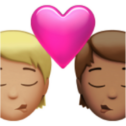 kiss: person, person, medium-light skin tone, medium skin tone emoji